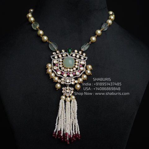 Tassel Necklace 925 silver jewelry 22k gold plated - SHABURIS