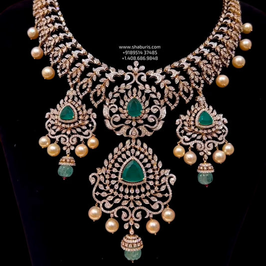 Diamond necklace silver necklace 925 silver with 22k gold plated - SHABURIS