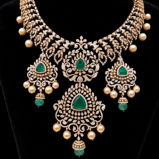 Diamond necklace silver necklace 925 silver with 22k gold plated - SHABURIS