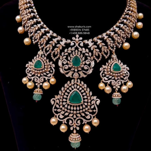 Diamond necklace silver necklace 925 silver with 22k gold plated - SHABURIS