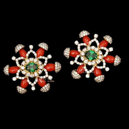 Coral studs coral earring coral jewelry pure Silver Jewelry Indian diamond jhumka diamond earrings south indian jewelry designs indian gift