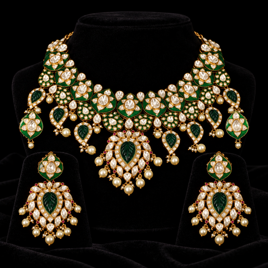 Polki Diamond necklace Pure Silver jewelry Indian diamond Necklace silver jewelry - Ready Stock in Hyd Store -SHABURIS