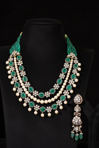 Emarald necklace statement jewelry silver necklace 925 silver with 22k gold plated - SHABURIS