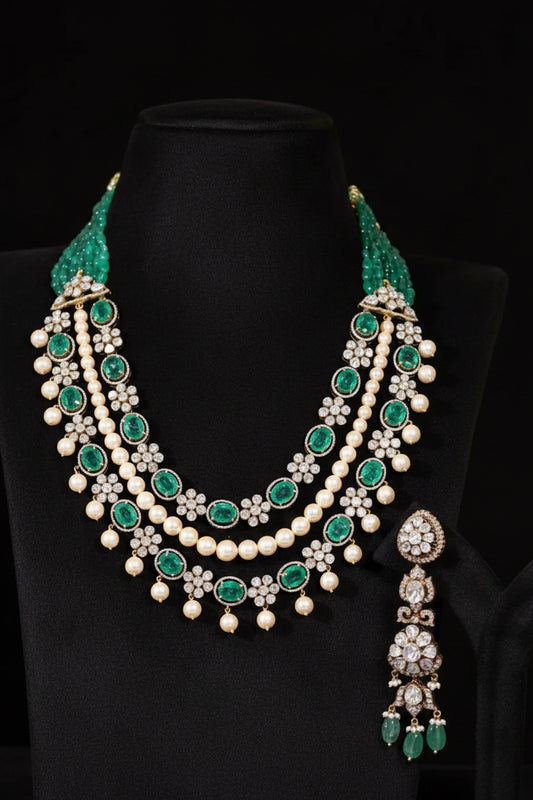 Emarald necklace statement jewelry silver necklace 925 silver with 22k gold plated - SHABURIS