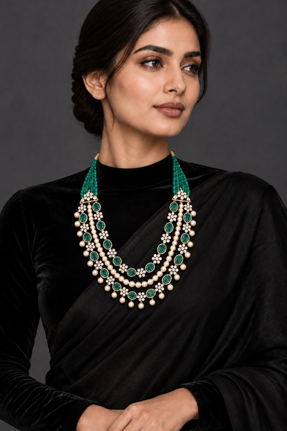 Emarald necklace statement jewelry silver necklace 925 silver with 22k gold plated - SHABURIS