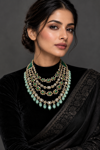 Emarald necklace statement jewelry silver necklace 925 silver with 22k gold plated - SHABURIS