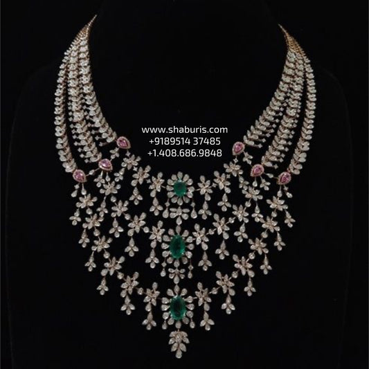 Diamond necklace wedding jewelry silver necklace 925 silver with 22k gold plated - SHABURIS