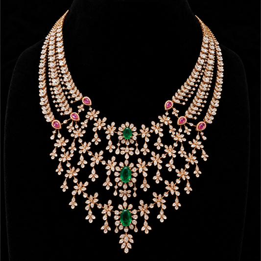 Diamond necklace wedding jewelry silver necklace 925 silver with 22k gold plated - SHABURIS