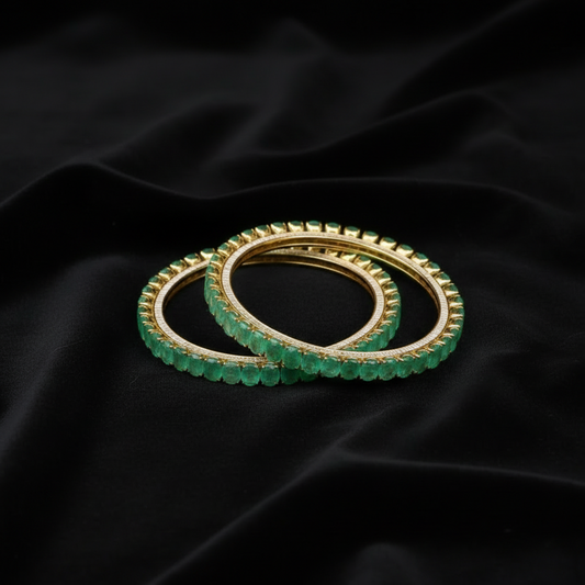 Columbian emerald Bangles - Diamond Bangles - 925 Silver Jewelry - 22ct Gold Plated - CZ Bangles - South indian diamond Bangles design