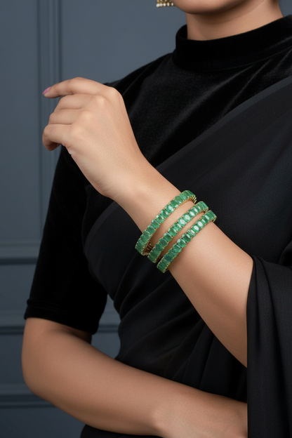 Columbian emerald Bangles - Diamond Bangles - 925 Silver Jewelry - 22ct Gold Plated - CZ Bangles - South indian diamond Bangles design
