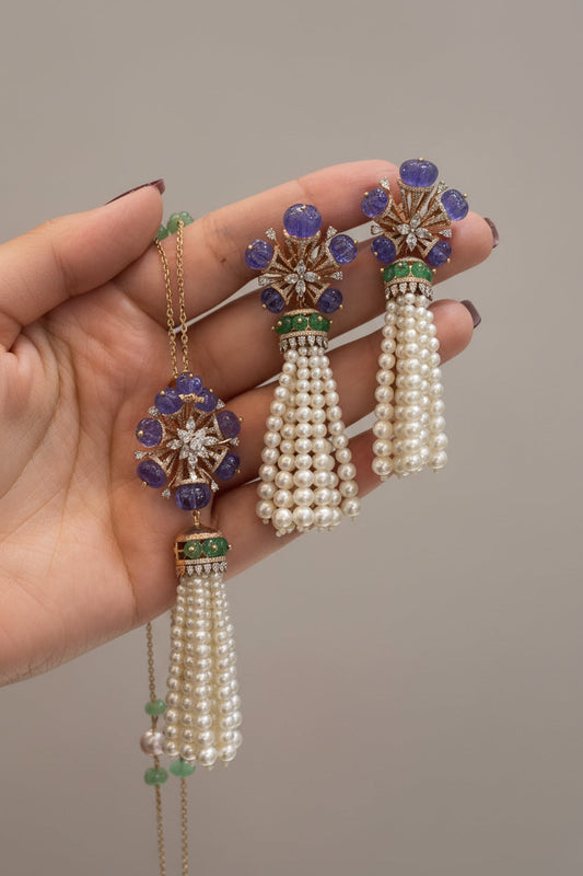 Tassel necklace 925 silver jewelry 22k gold plated - SHABURIS