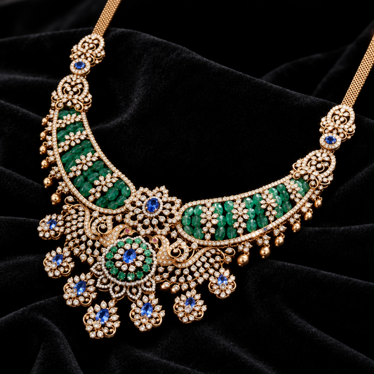 Diamond necklace 925 silver with 22k gold plated- SHABURIS