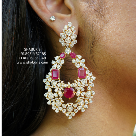 Cocktail earrings Diamond Jhumka,diamond earrings,diamond jewelry indian,polki diamond jhumka,swarovski diamond jhumka,silver earrings-SHABURIS