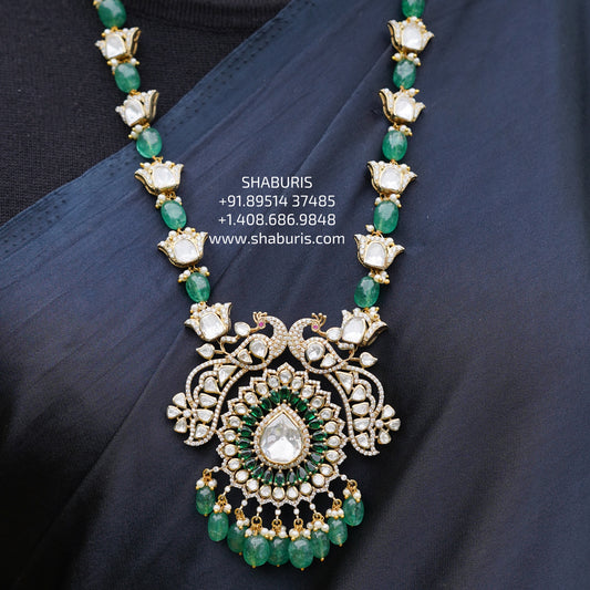 Emerald necklace diamond necklace 925 silver with 22k gold plated - SHABURIS