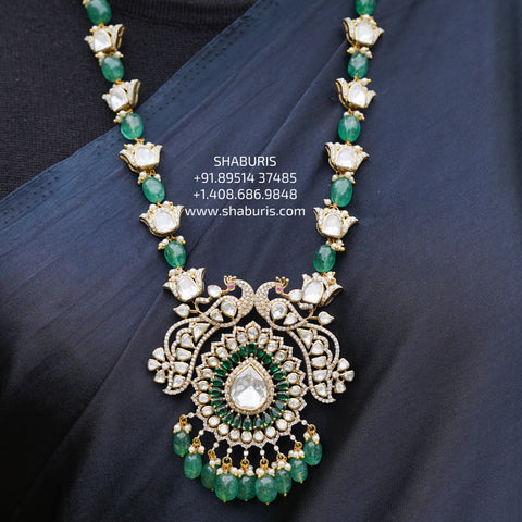 Emerald necklace diamond necklace 925 silver with 22k gold plated - SHABURIS