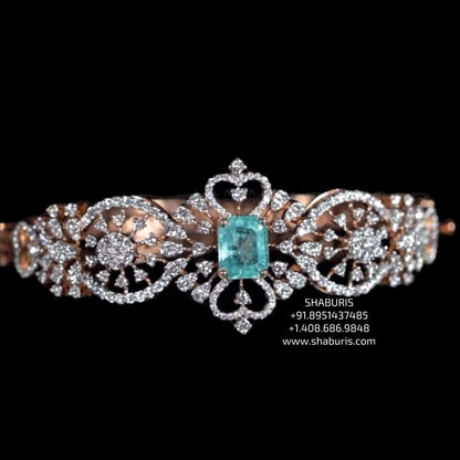 emerald Bangles - Diamond Bangles - 925 Silver Jewelry - 22ct Gold Plated - CZ Bangles - South indian diamond Bangles design