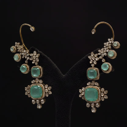 Earcuf Diamond earrings Polki Jhumkis - Diamond Studs - Cocktail Studs - 925 silver Jewelry Silver Earrings- SHABURIS