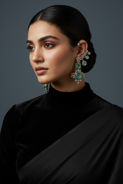 Earcuf Diamond earrings Polki Jhumkis - Diamond Studs - Cocktail Studs - 925 silver Jewelry Silver Earrings- SHABURIS