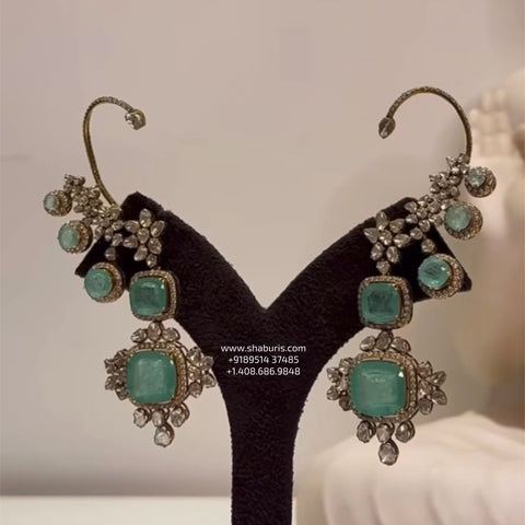 Earcuf Diamond earrings Polki Jhumkis - Diamond Studs - Cocktail Studs - 925 silver Jewelry , South Indian Jewelry,bridal choker,Indian Wedding Jewelry,pure Silver indian jewelry - SHABURIS