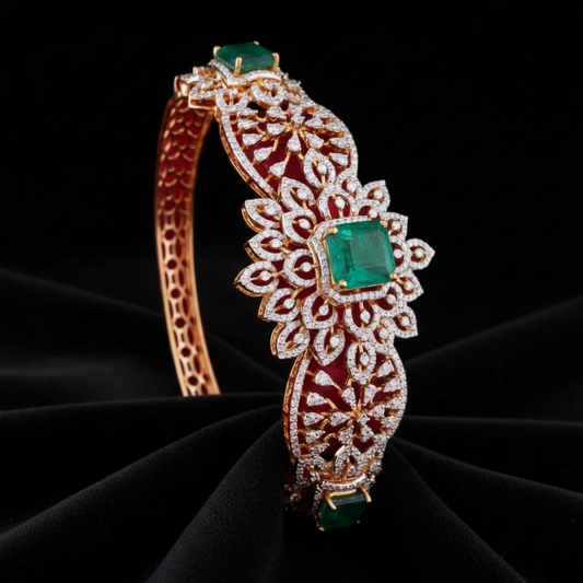 emerald Bangles - Diamond Bangles - 925 Silver Jewelry - 22ct Gold Plated - CZ Bangles - South indian diamond Bangles design