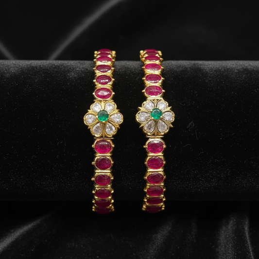 Ruby Bangles - Diamond Bangles - 925 Silver Jewelry - 22ct Gold Plated - CZ Bangles - South indian diamond Bangles design