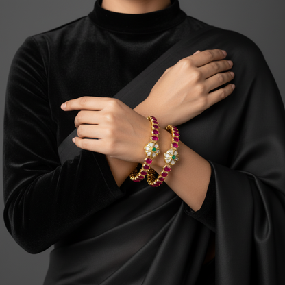 Ruby Bangles - Diamond Bangles - 925 Silver Jewelry - 22ct Gold Plated - CZ Bangles - South indian diamond Bangles design