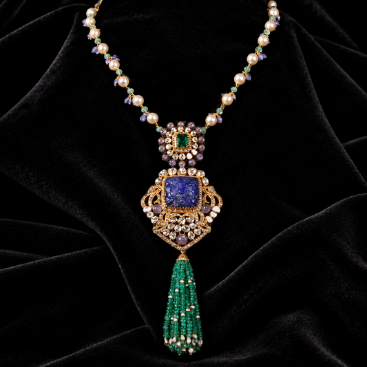 Polki necklace diamond necklace 925 silver with 22k gold plated- SHABURIS