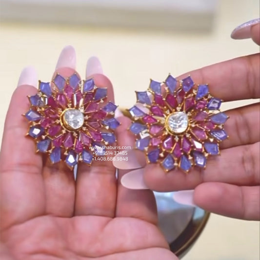 Tanzanite Studs Diamond studs diamond jhumka ear ring,Pure silver south indian jewelry 925 silver jewelry indian lyte weight jewelry-SHABURIS