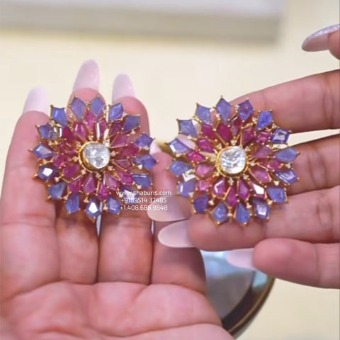 Tanzanite Studs Diamond studs diamond jhumka ear ring,Pure silver south indian jewelry 925 silver jewelry indian lyte weight jewelry-SHABURIS