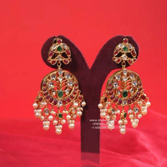 Antique earrings Polki Jhumkis - Diamond Studs - Cocktail Studs - 925 silver Jewelry , South Indian Jewelry,bridal choker,Indian Wedding Jewelry,pure Silver indian jewelry - SHABURIS