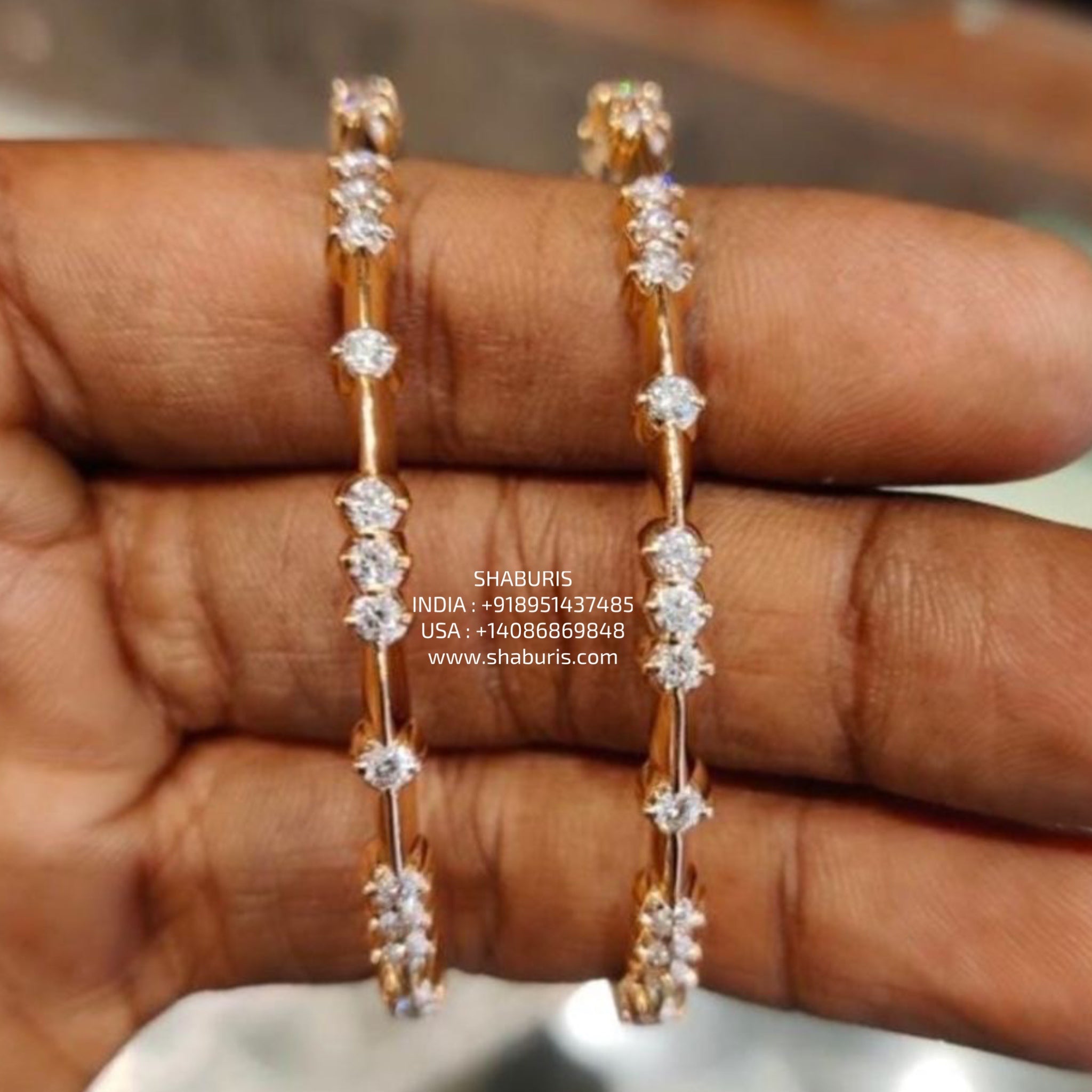 Diamond Bangles Pearl Bangle Designs In Gold Set Of 2, 22K Gold