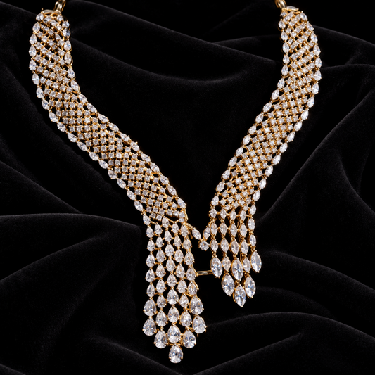 Cocktail necklace wedding jewelry silver necklace 925 silver with 22k gold plated - SHABURIS