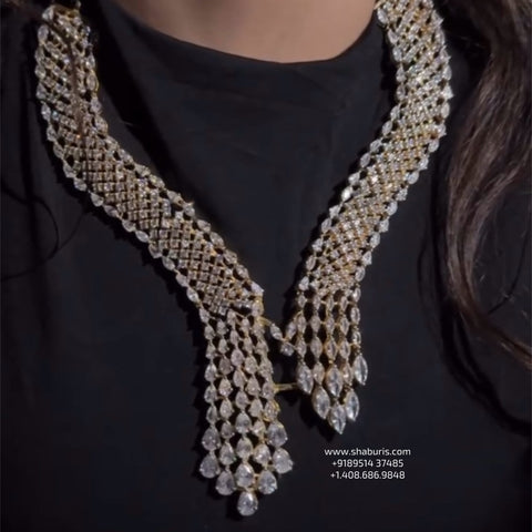 Cocktail necklace wedding jewelry silver necklace 925 silver with 22k gold plated - SHABURIS