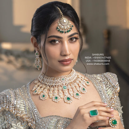 Diamond necklace silver necklace 925 silver with 22k gold plated - SHABURIS (Ready to Ship from India)