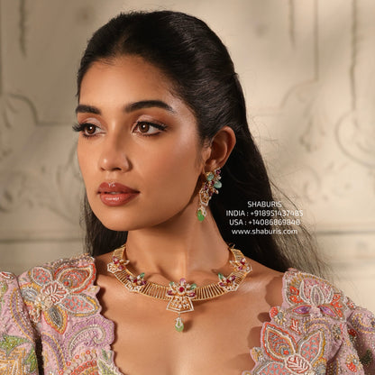 Cocktail necklace silver necklace 925 silver with 22k gold plated - SHABURIS (Ready to Ship from India)