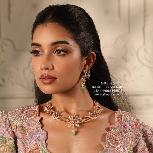 Cocktail necklace silver necklace 925 silver with 22k gold plated - SHABURIS (Ready to Ship from India)