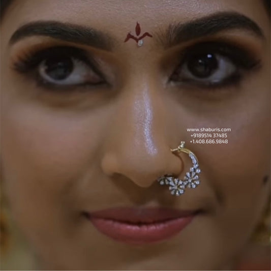 Diamond nose ring wedding jewelry silver necklace 925 silver with 22k gold plated - SHABURIS