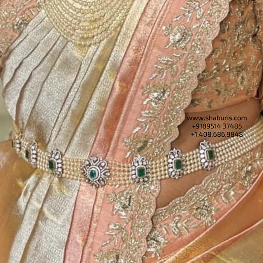 Pearl Vaddanam,silver jewelry ,silver jewellery ,22k gold plated jewelry ,South Indian Jewelry,Vaddanam,Kids Vaddanam,hip chain,diamond jewelry,pure Silver indian jewelry - NIHIRA - SHABURIS