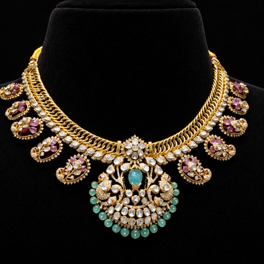 Jilebi necklace wedding jewelry silver necklace 925 silver with 22k gold plated - SHABURIS