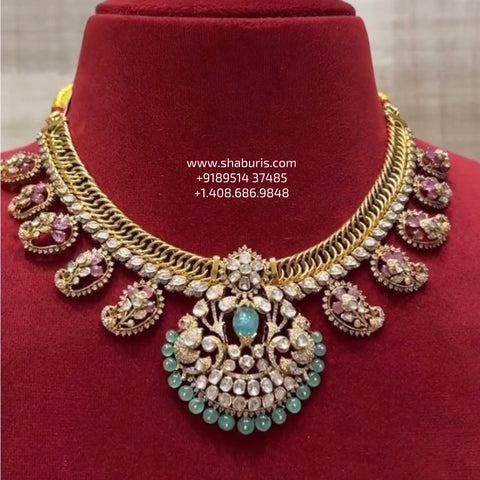 Jilebi necklace wedding jewelry silver necklace 925 silver with 22k gold plated - SHABURIS