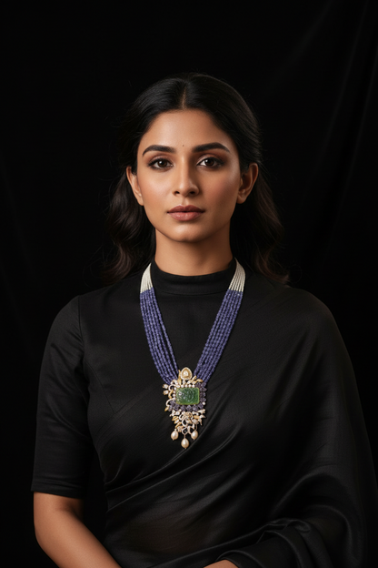 Tanzanite Necklace Polki necklace 925 silver jewelry 22k gold plated - SHABURIS