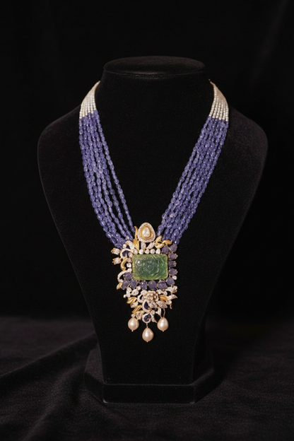 Tanzanite Necklace Polki necklace 925 silver jewelry 22k gold plated - SHABURIS