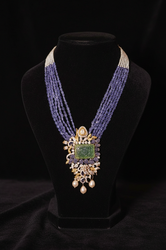 Tanzanite Necklace Polki necklace 925 silver jewelry 22k gold plated - SHABURIS