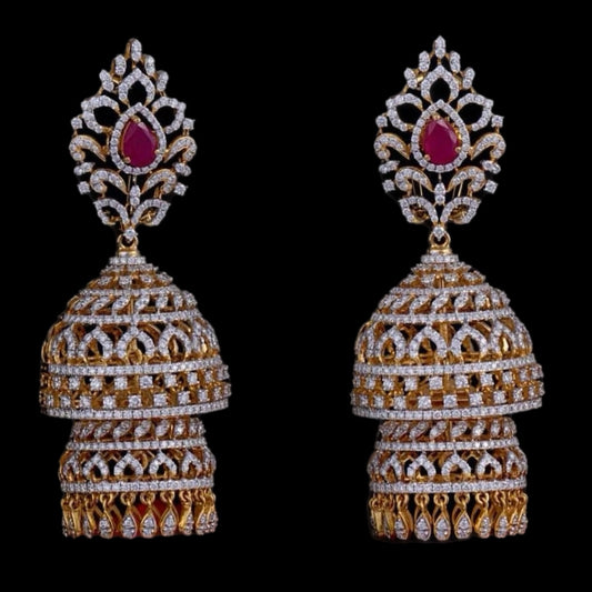 Diamond Earrings - Cocktail Earrings- 925 silver Jewelry,South Indian Jewelry,bridal choker,Indian Wedding Jewelry,pure Silver indian jewelry - SHABURIS