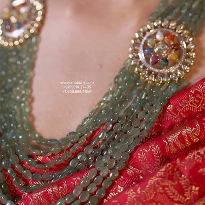 Navaratan necklace wedding jewelry silver necklace 925 silver with 22k gold plated - SHABURIS