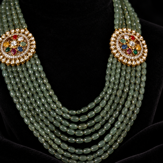 Navaratan necklace wedding jewelry silver necklace 925 silver with 22k gold plated - SHABURIS