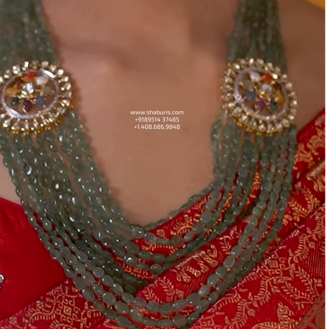 Navaratan necklace wedding jewelry silver necklace 925 silver with 22k gold plated - SHABURIS