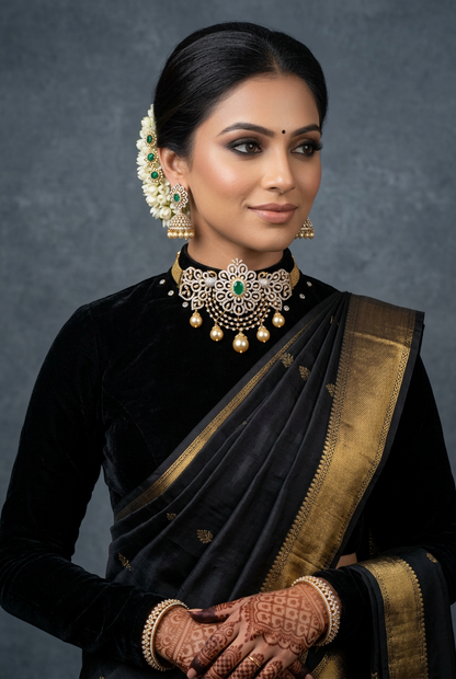 Diamond Necklace - Bridal Necklace - Wedding Necklace - 925 silver Jewelry,South Indian Jewelry,bridal choker,Indian Wedding Jewelry,pure Silver indian jewelry - SHABURIS