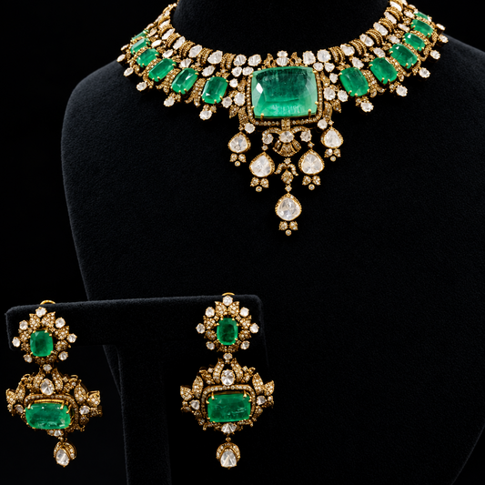 Columbian Emerald necklace silver necklace 925 silver with 22k gold plated - SHABURIS