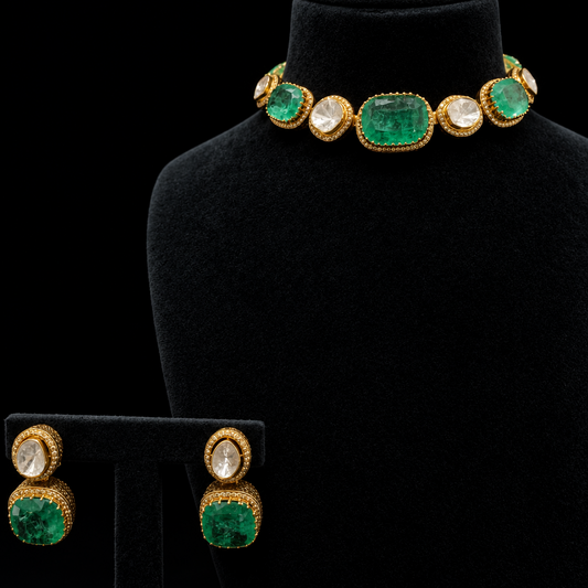 Columbian Emerald necklace silver necklace 925 silver with 22k gold plated - SHABURIS